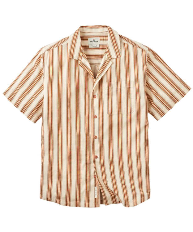 Men's Passenger Clothing Cove Organic Textured Shirt - Sunset Orange Stripe