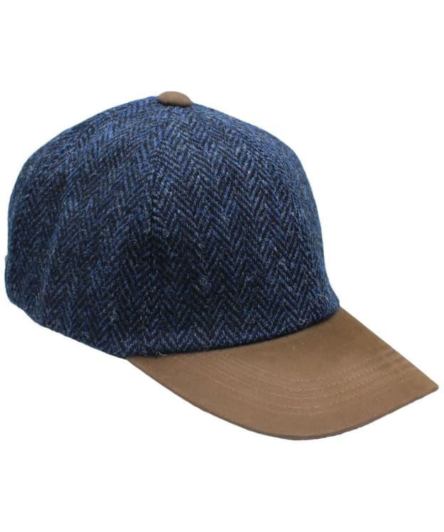 Heather Glencairn Harris Tweed Leather Peak Baseball Cap - Blue / Black Hbon