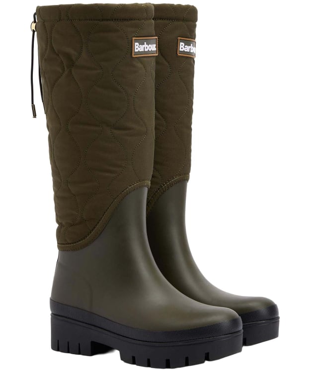 Women's Barbour Marnie Quilted Tall Wellies - Olive / Black