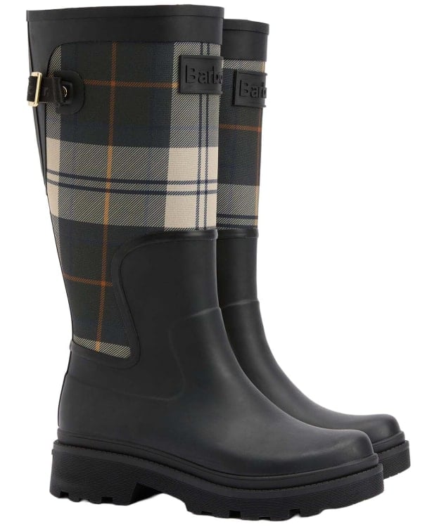 Women's Barbour Dena Tall Wellingtons - Black / Ancient Tartan