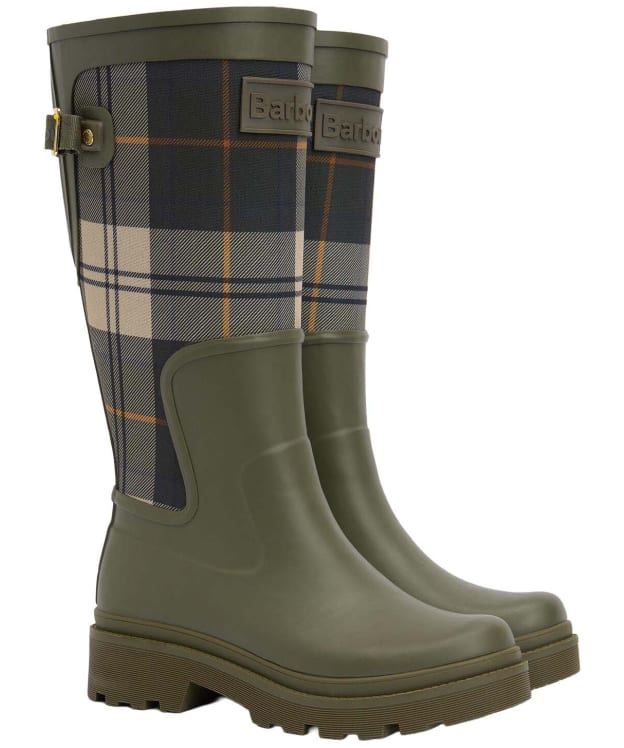 Women's Barbour Dena Tall Wellingtons - Olive / Ancient Tartan