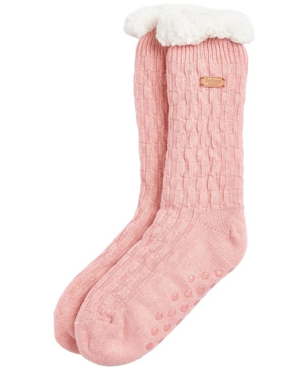 Women's Barbour Cable Knit Lounge Socks - Dusty Pink