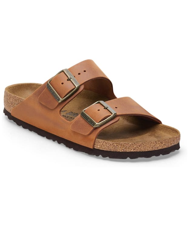 Birkenstock Arizona Oiled Leather Sandals - Regular Footbed - Adjustable Fit - Cognac