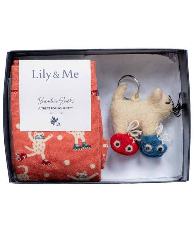 Women’s Lily & Me Roller Cat Socks and Keyring Giftbox - Assorted