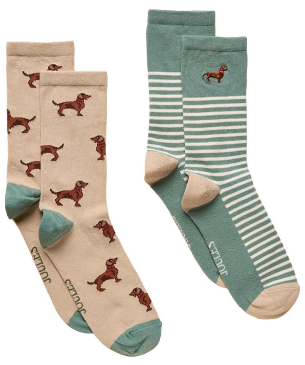 Women's Joules Everyday Socks - 2 Pack - Khaki / Cream