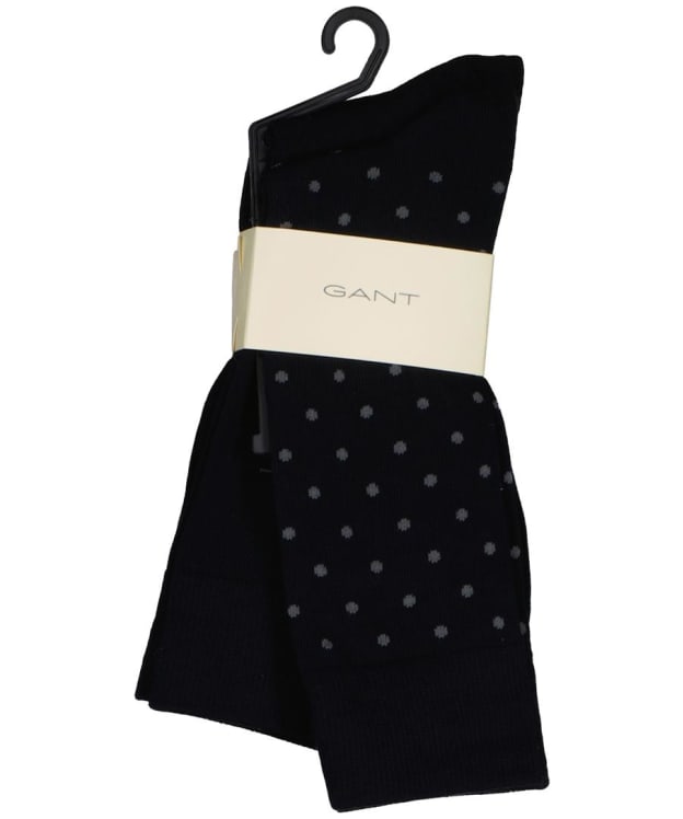 Men's GANT Dot and Solid Combed Cotton Socks - 2 Pack - Navy