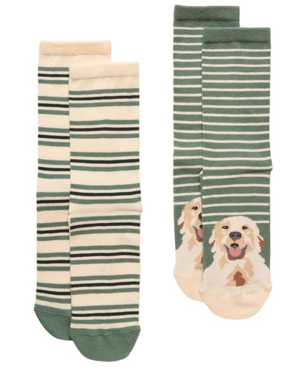 Women's Joules Everyday Socks - 2 Pack - Green / Ecru