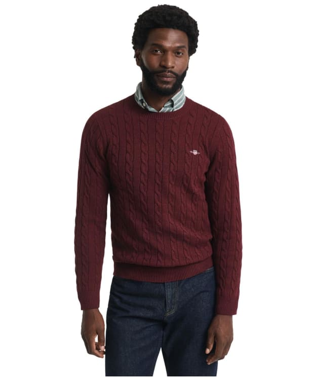 Men's GANT Cotton Cable Knit Crew Neck Sweater - Bordeaux Melange