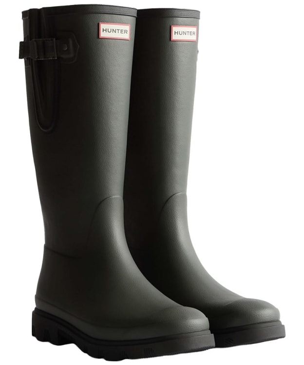 Hunter Field Downpour Adjustable Wellington Boots - Dark Olive / Black