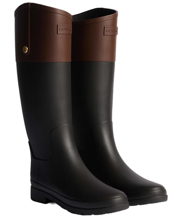 Women's Hunter Refined Gold Trim Riding Wellington Boots - Black / Brown Bolt