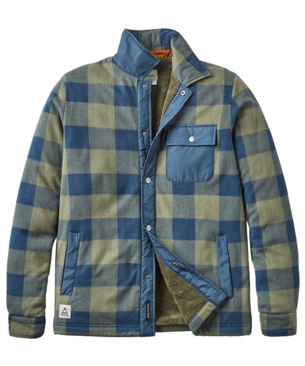 Men's Passenger Clothing Firelight Sherpa Lined Overshirt - Dusty Olive / Dark Denim Check