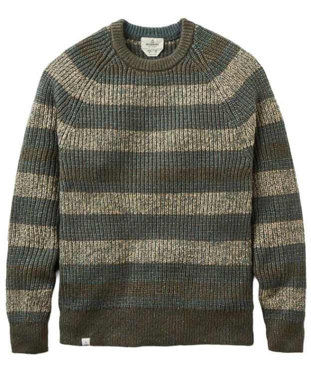 Men's Passenger Clothing Fog Recycled Knitted Stripe Jumper - Dark Olive Multi Stripe