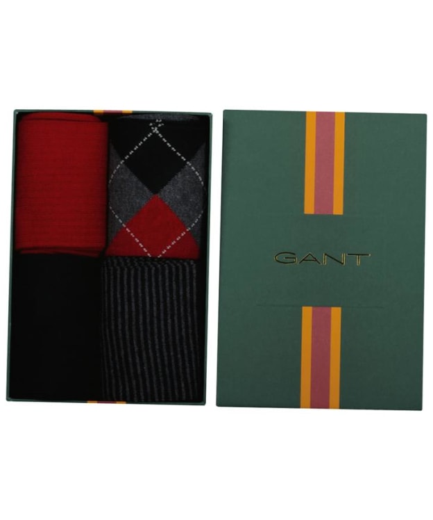 Men's GANT Argyle And Stripe Socks Gift Box - 4 Pack - Charcoal Melange