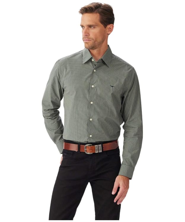 Men's R.M. Williams Parks Regular Poplin Shirt - Sage / Navy