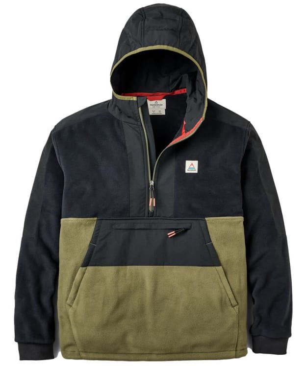 Men's Passenger Clothing Woodland 2.0 Hooded 1/2 Zip Recycled Polar Fleece - Black / Khaki