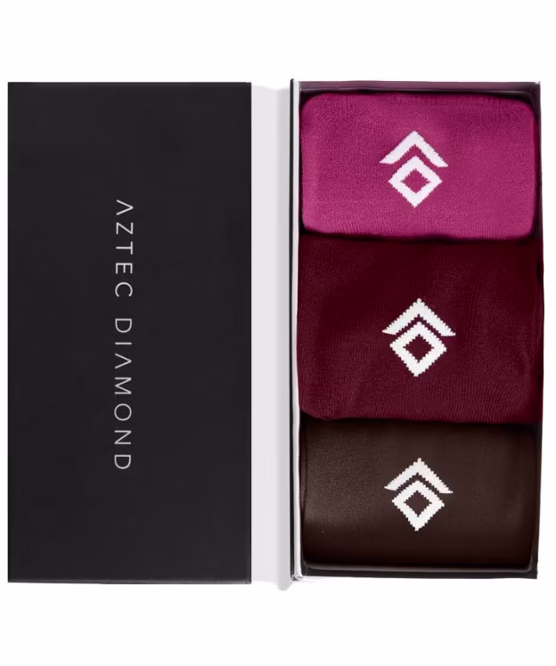 Women’s Aztec Diamond Sock Gift Box - 3 Pack - Cherry / Chestnut / Raspberry