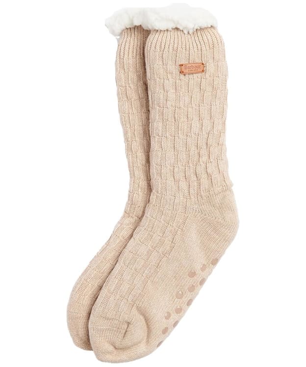 Women's Barbour Cable Knit Lounge Socks - Oatmeal