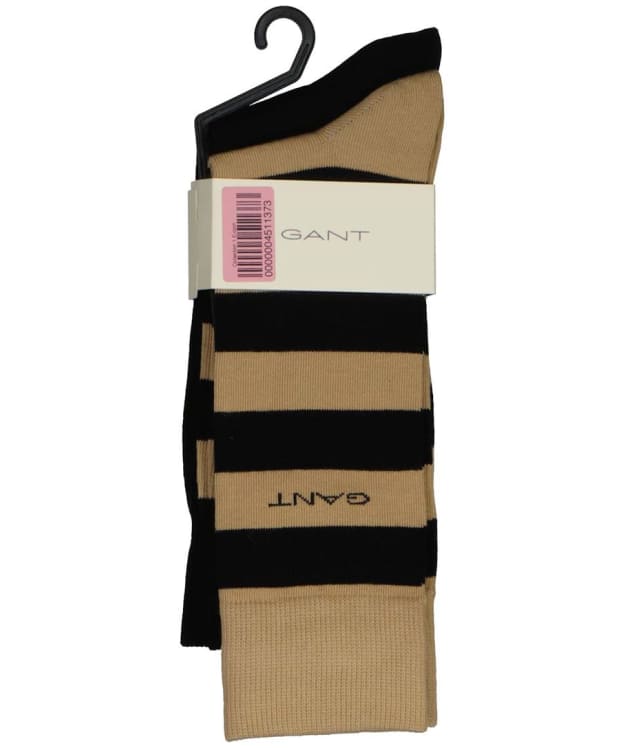 Men's GANT Barstripe and Solid Combed Cotton Socks - 2 Pack - Dark Khaki