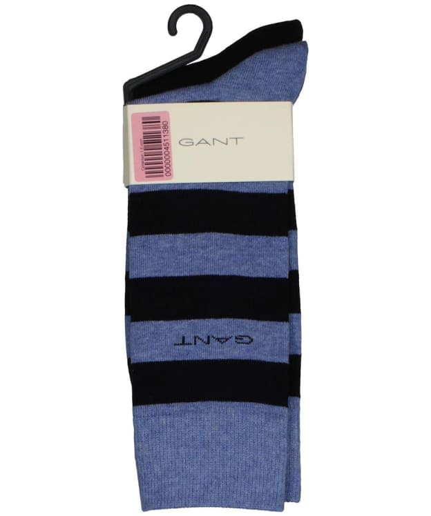 Men's GANT Barstripe and Solid Combed Cotton Socks - 2 Pack - Denim Blue Melange