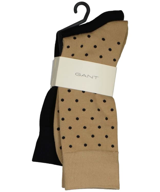 Men's GANT Dot and Solid Combed Cotton Socks - 2 Pack - Dark Khaki