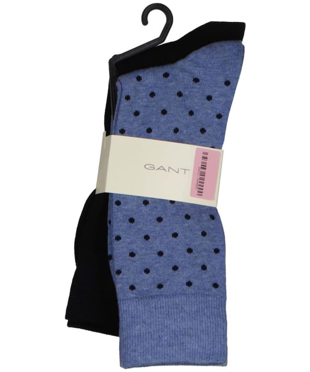 Men's GANT Dot and Solid Combed Cotton Socks - 2 Pack - Denim Blue Melange