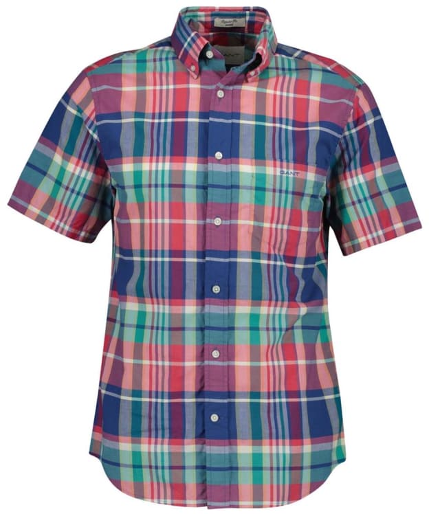 Men's GANT Regular Fit Indian Madras Short Sleeve Check Shirt - Rose Red
