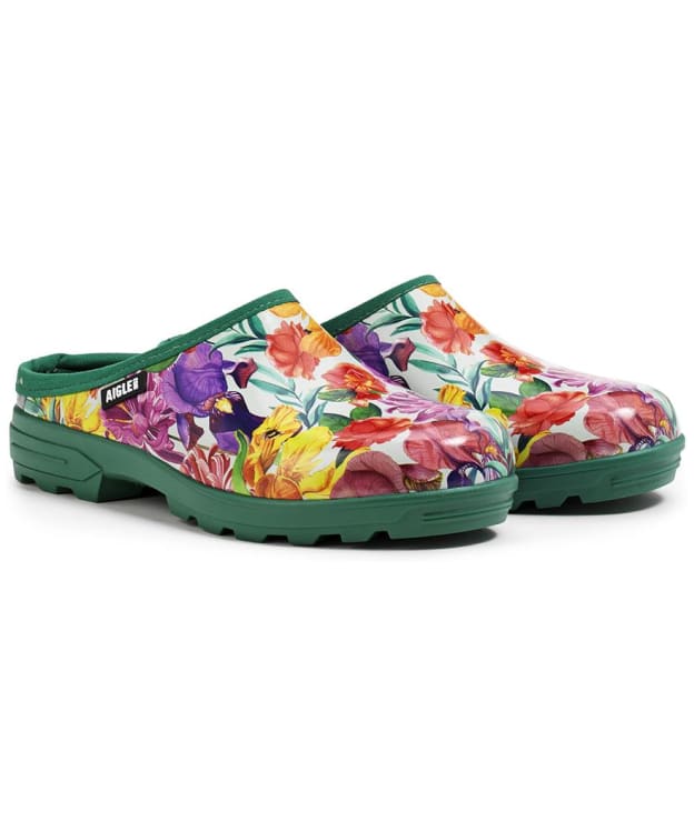 Women's Aigle Lessfor Non-Slip Open Rubber Printed Clogs - Gardeny Print