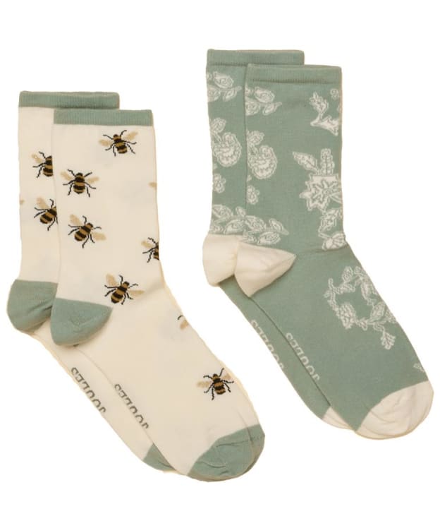Women's Joules Everyday Socks - 2 Pack - White / Green