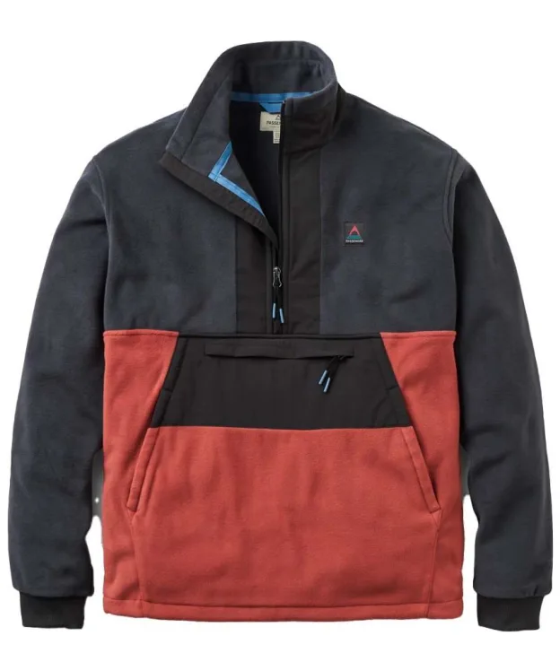 Men's Passenger Clothing Woodland Hoodless 1/2 Zip Recycled Polar Fleece - Redwood / Charcoal