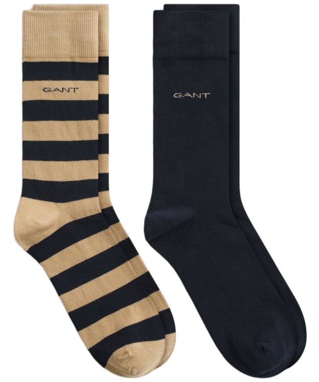 Men's GANT Barstripe and Solid Combed Cotton Socks - 2 Pack - Dark Khaki