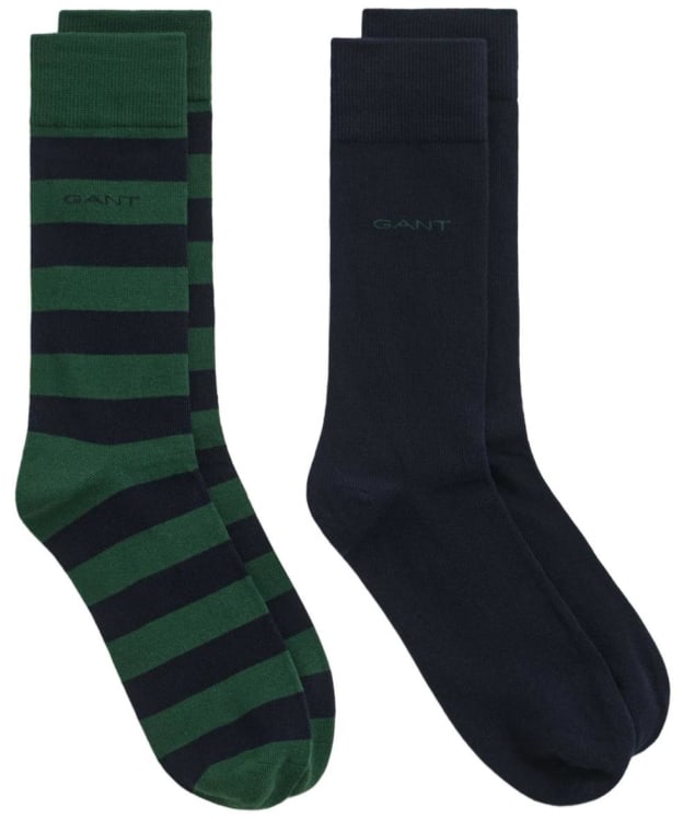 Men's GANT Barstripe and Solid Combed Cotton Socks - 2 Pack - Forest Green