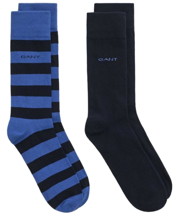 Men's GANT Barstripe and Solid Combed Cotton Socks - 2 Pack - Rich Blue