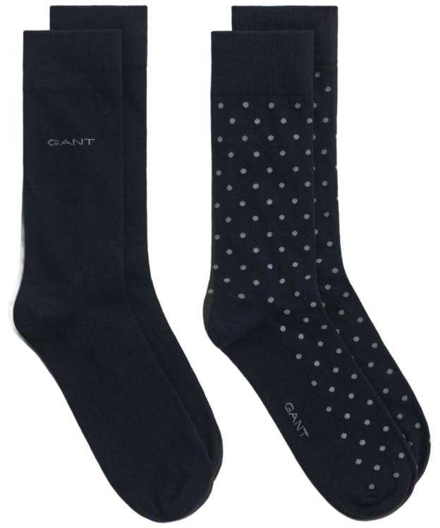 Men's GANT Dot and Solid Combed Cotton Socks - 2 Pack - Navy