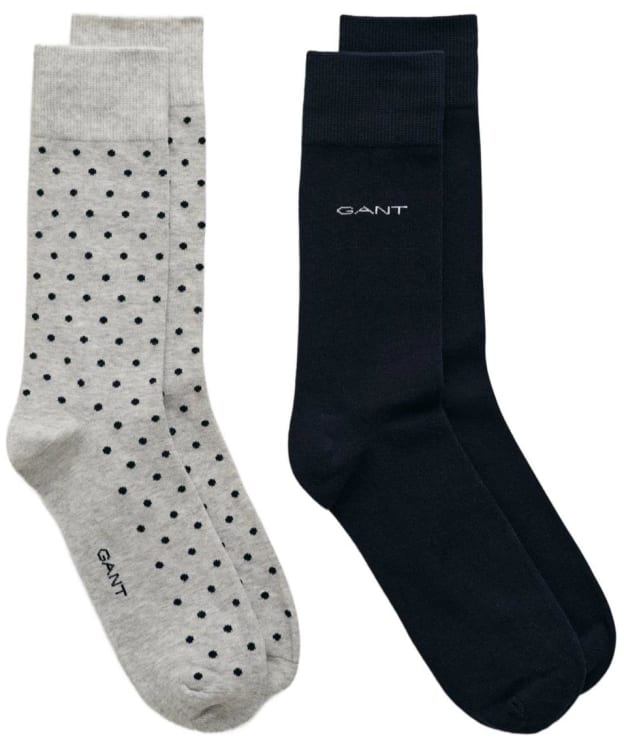 Men's GANT Dot and Solid Combed Cotton Socks - 2 Pack - Light Grey Melange