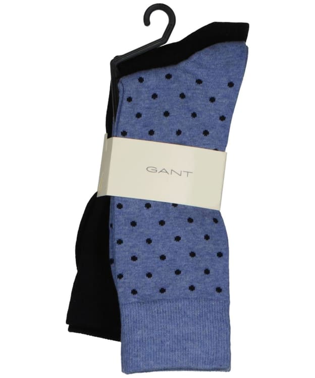 Men's GANT Dot and Solid Combed Cotton Socks - 2 Pack - Denim Blue Melange