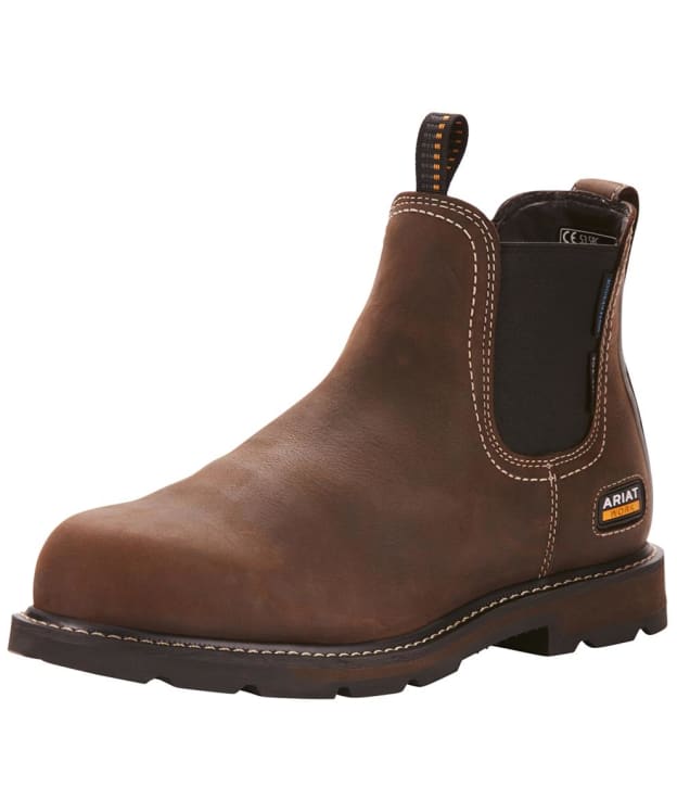 Men's Ariat Groundbreaker Waterproof Steel Toe Work Chelsea Boots - Dark Brown
