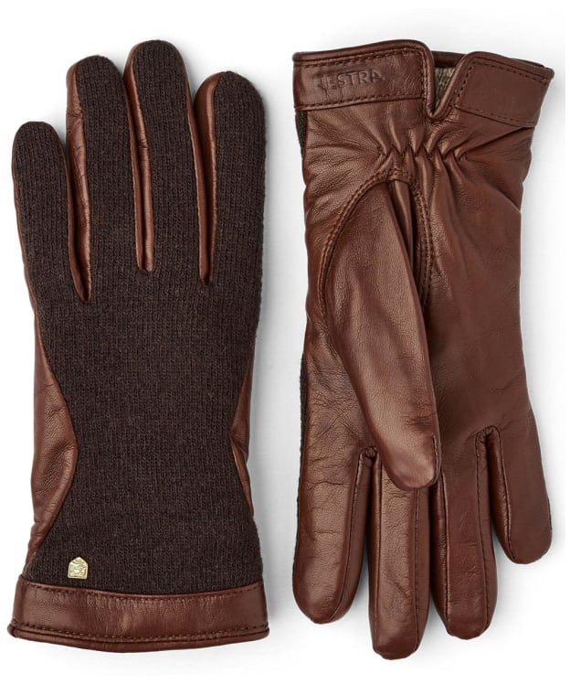 Women's Hestra Saga Leather and Wool Gloves - Espresso / Chestnut