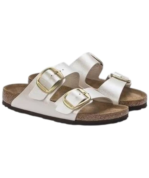 Women's Birkenstock Arizona Big Buckle Birko-Flor Sandals - Narrow Footbed - Adjustable Fit - Graceful Pearl / White