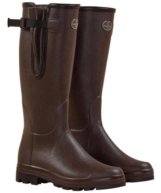 Men's Le Chameau Vierzon Heritage Jersey Lined Tall Wellingtons - Marron Foncé / Héritage Tartan