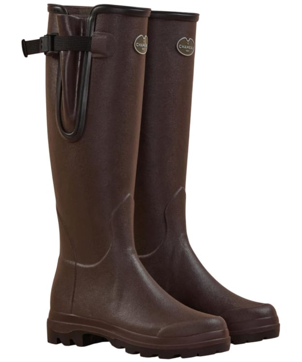 Women's Le Chameau Vierzon Heritage Jersey Lined Tall Wellingtons - Marron Foncé / Héritage Tartan