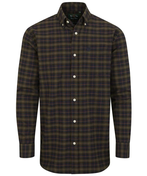 Men's Alan Paine Ilkley Flannel Button Down Collar Shirt - Olive / Brown