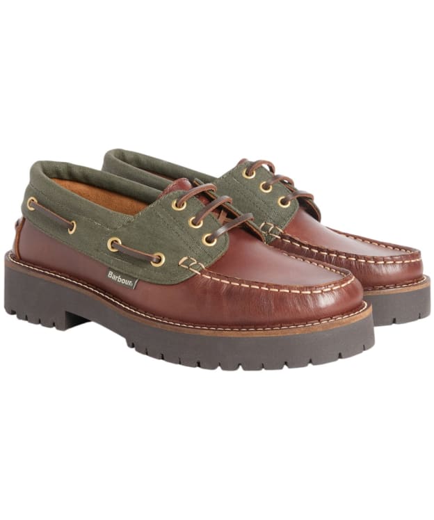 Women's Barbour Darras Boat Shoe - Mahogany / Olive