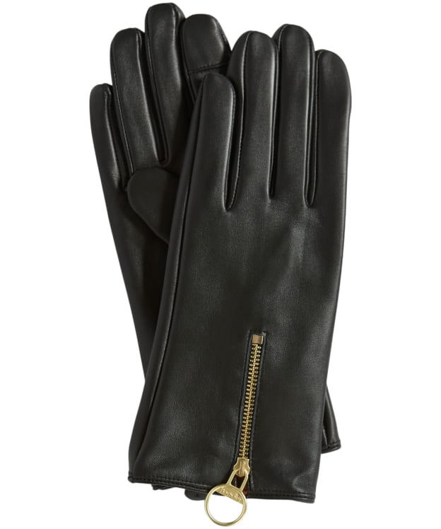 Women's Barbour Arlene Leather Gloves - Black / Classic Tartan