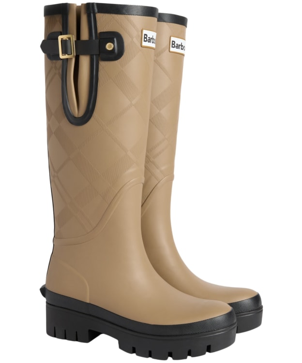 Women's Barbour Leighton Tartan Tall Wellingtons - Military Brown / Black