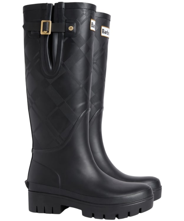 Women's Barbour Leighton Tartan Tall Wellingtons - Black