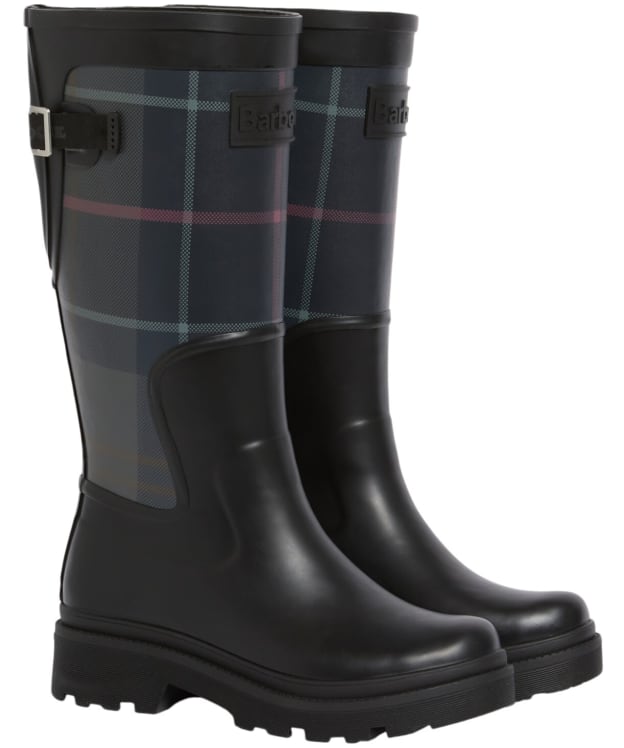 Women's Barbour Dena Tall Wellingtons - Black / Shadow Tartan