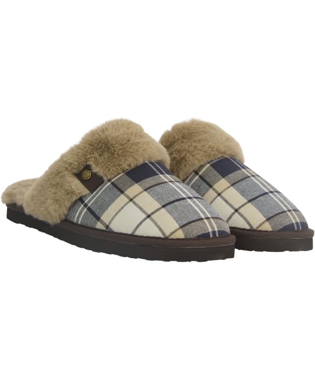 Women's Barbour Claudia Tartan Mule Slippers - Light Birchwood Dress Tartan