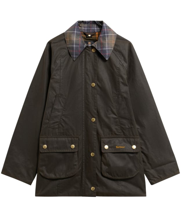 Women's Barbour Icons Tartan Collar Modern Beadnell Waxed Jacket - Olive / Classic Tartan