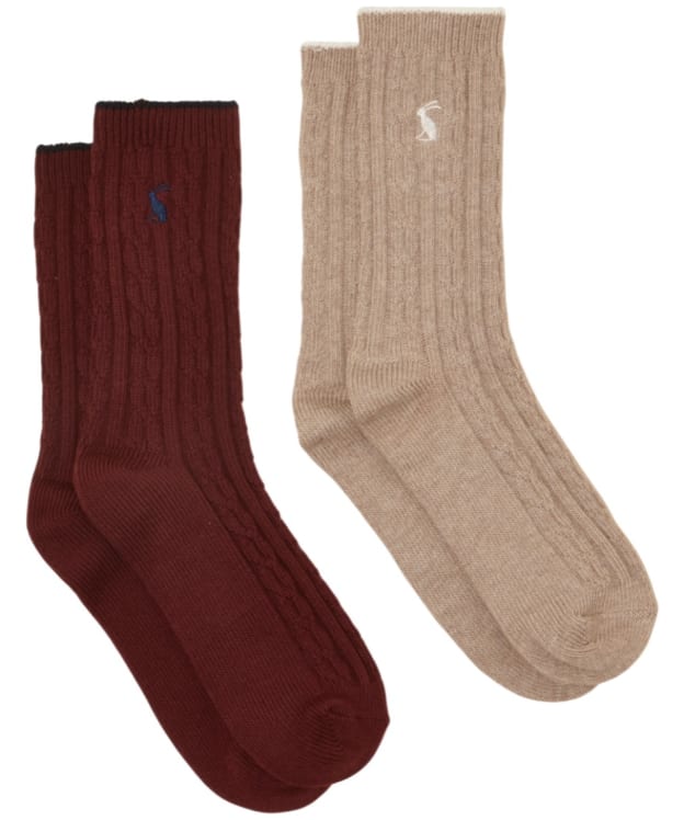 Women's Joules Cable Socks - 2 Pack - Oat / Berry