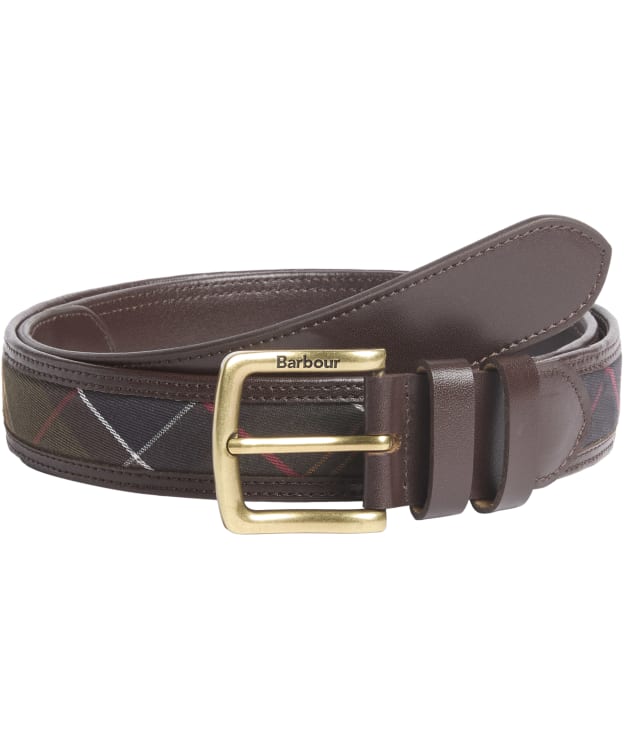 Men's Barbour Girvan Tartan Leather Belt - Classic / Brown